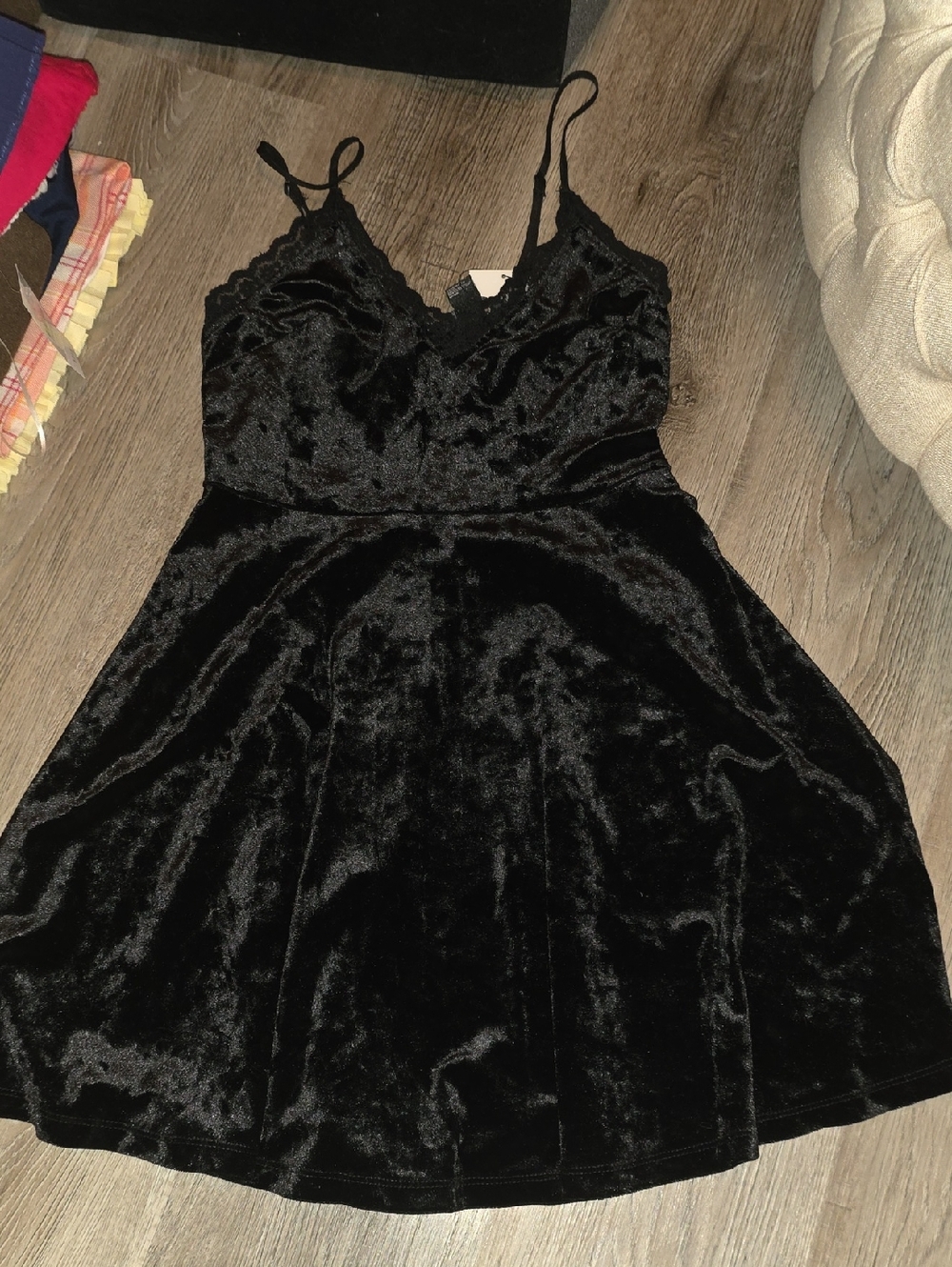 Black Velvet Lace-Trim Slip Dress